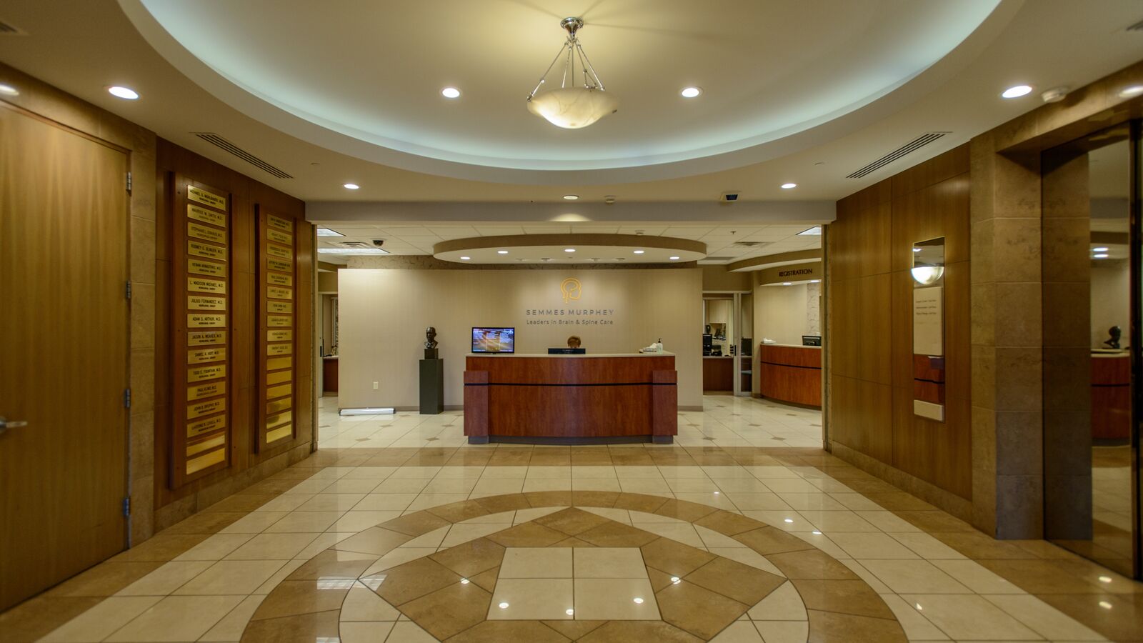 Lobby entrance of Semmes Murphey clinic, with a reception desk